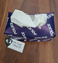 Load image into Gallery viewer, Little Poppet Tissue Box Cover - Police Themed

